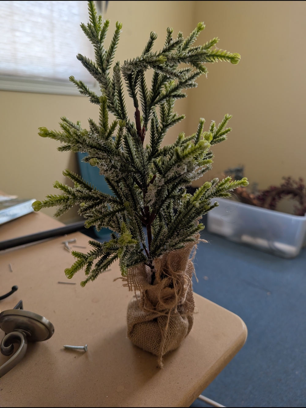 Artificial Green Mini Holiday Pine Tree with Burlap Base